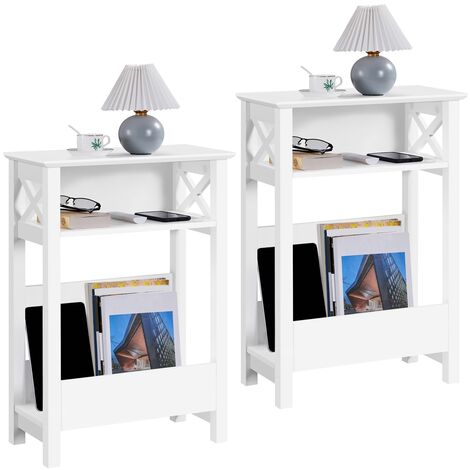 Yaheetech Set 2 Tavolini Lati Bianchi Tavolino da Salotto Moderno con Scomparto Aperto e Cestino Mobiletto da Divano Portaoggetti Comodini Camera da Letto 50 x 25 x 70 cm