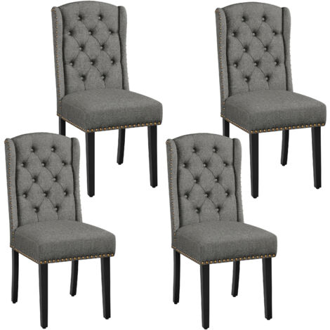 Yaheetech Set 4 Sedie Sala da Pranzo Tessuto Moderne Imbottite Eleganti Gambe in Legno Massello Schienale Alto Cachi
