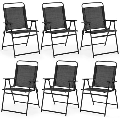 Yaheetech Set 6 Sedia da Giardino Pieghevole da Esterno Campeggio con Braccioli Telaio in Metallo e Seduta in Tessuto da Balcone Portata 100 kg Nero 6 pezzi