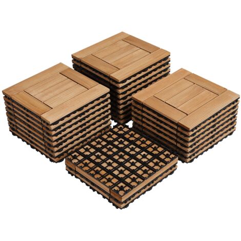 Yaheetech Set da 27 Pezzi Piastrelle in Legno da Pavimento 30 x 30 cm Estreno Interno Sistema ad Incastro per Terrazza Balcone Giardino Patio Chiaro Marrone