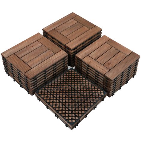 Yaheetech Set da 27 Pezzi Piastrelle in Legno da Pavimento 30 x 30 cm Estreno Interno Sistema ad Incastro per Terrazza Balcone Giardino Patio Scuro Marrone