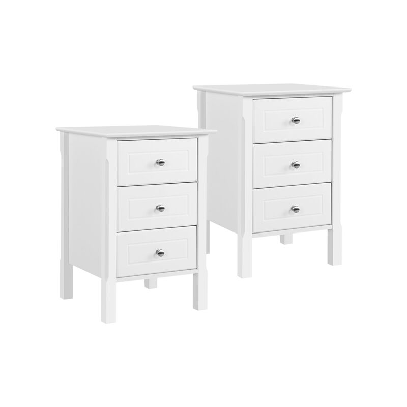 

Set de 2 Mesita de Noche con 3 Cajón Mesilla Auxiliar Armario Madera 40x40x60cm Blanco - Yaheetech