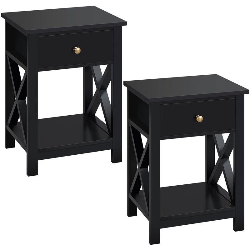 

2pcs Mesitas de Noche Negra para Dormitorio 40x30x55cm Mesita de Noche Madera Mesa Auxiliar Nordica para Salón Sala de Estar Negro - Yaheetech