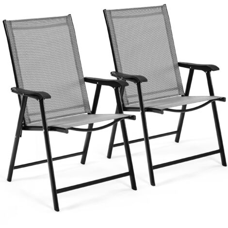 Yaheetech Set di 2 Sedie da Giardino Pieghevoli con Braccioli in Tela per Esterni Patio Veranda Terrazza Piscina Grigio