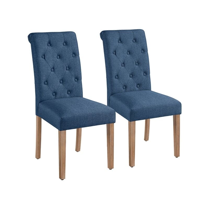 Yaheetech Set di 2 Sedie da Sala da Pranzo Imbottite Sedia da Cucina con Alto Schienale Sedie con Gambe in Legno Massello Stile Moderno in Tessuto Blu