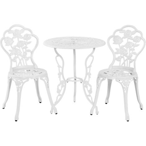Yaheetech Set di 2 Sedie e 1 Tavolo da Giardino 3 Pezzi Mobili Vintage da Balcone in Lega di Alluminio Bianco