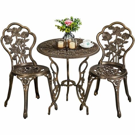 Yaheetech Set di 2 Sedie e 1 Tavolo da Giardino 3 Pezzi Mobili Vintage da Balcone in Lega di Alluminio Bronzo
