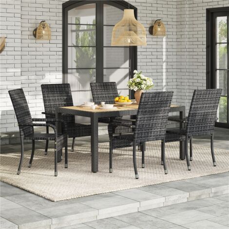 Yaheetech Set di 2 Sedie Impilabili in Rattan Sedia da Giardino con Braccioli Piedini Regolabili e Schienale per Esterno Balcone Patio Terrazza Grigio