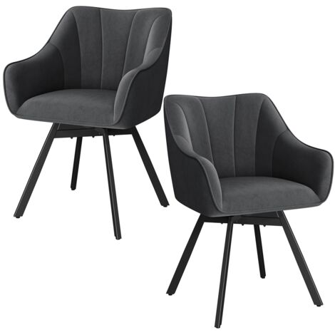 Yaheetech Set di 2 Sedie Sala da Pranzo in Velluto, Sedie Imbottite da Cucina con Braccioli e Schienale, Poltrone da Salotto con Gambe in Metallo, per Sala da Pranzo, Soggiorno, Cucina (Grigio Scuro)