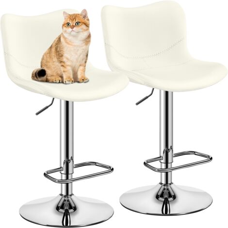 Yaheetech Set di 2 Sgabelli da Bar, Sgabelli da Cucina Girevoli in Similpelle, Altezza Regolabile, Sedie da Cucina Moderne con Schienale e Poggiapiedi, per Bar Cucina Sala da Pranzo, Bianco