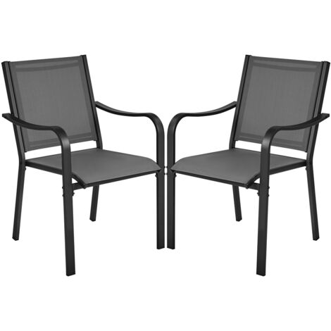 Yaheetech Set di Sedie da Esterno Impilabili con Schienale Braccioli Poltrona da Giardino in Tessuto Textilene per Terrazza Balcone Veranda Piscina Nero