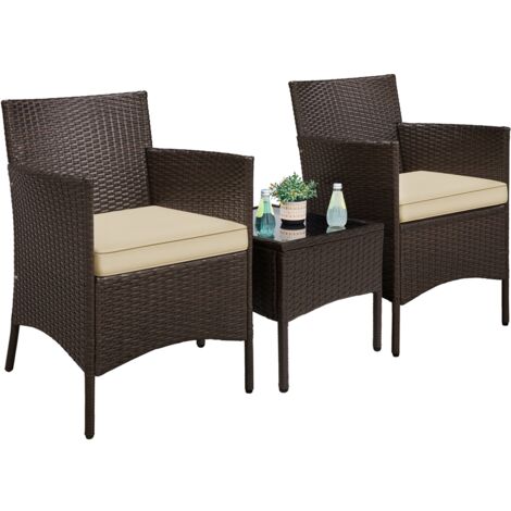 Yaheetech Set Mobili da Giardino 2 Poltrone con Cuscini e 1 Tavolino in Rattan PE Impermeabile per Esterno Marrone