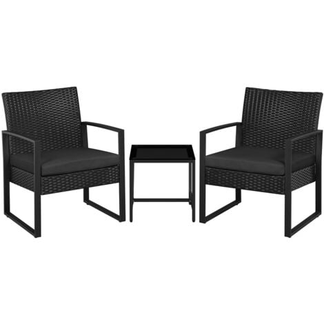 Yaheetech Set Mobili da Giardino in Poly Rattan 2 Sedie e Tavolino da Balcone con Cuscini Esterno Interno Nero