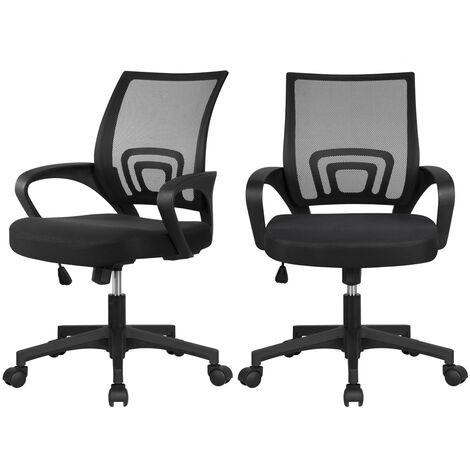 Yaheetech Set of 2 Fabric Mesh Chairs Desk Chair Office Computer Chair Adjustable Height Lumbar Support Black