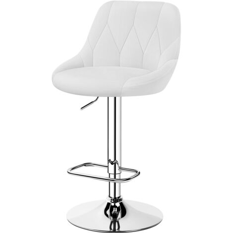 Yaheetech Sgabello Bar Alto Altezza Regolabile Cucina Design Moderno con Schienale Girevole Imbottito in Finta Pelle Poggiapiedi Metallo Bianco