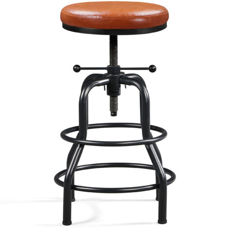 Yaheetech Sgabello Bar Alto Vintage in Similpelle e Metallo per Cucina Penisola con Poggiapiedi Altezza Regolabile Marrone Chiaro