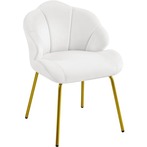 Yaheetech Shell-shaped Velvet Accent Chair with Golden Metal Legs. White