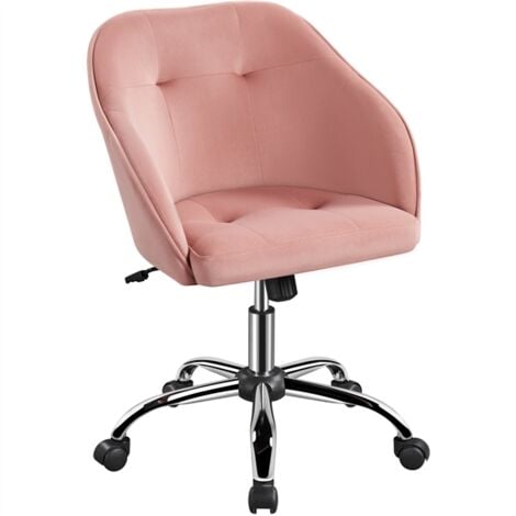 Yaheetech Silla de Oficina Giratoria de 360° de Terciopelo con Altura de Asiento Ajustable Silla Terciopelo Carga 136 KG Rosa