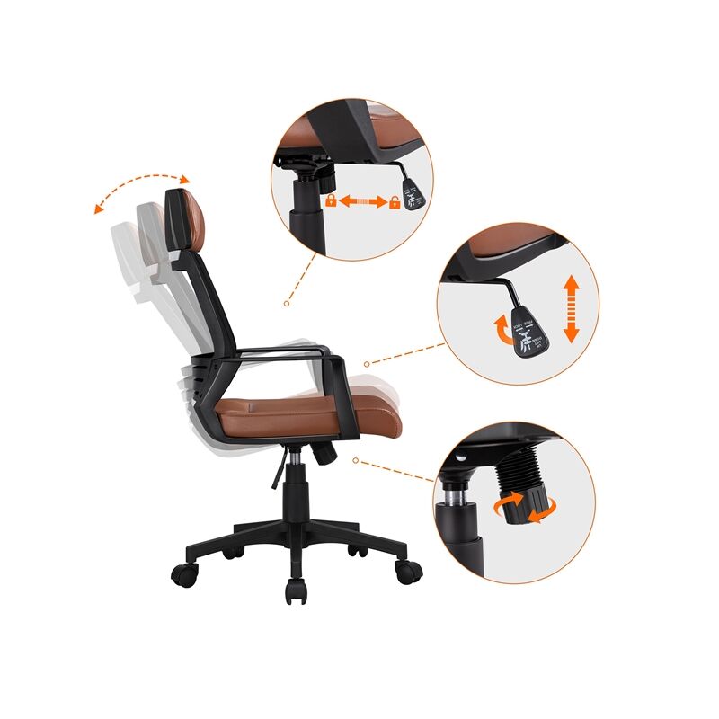 

Silla Escritorio Ergonómica de Oficina con Reposacabeza de PU Silla Giratoria Altura Ajustable Sillón Gaming Marrón - Yaheetech