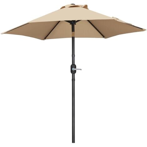 Yaheetech Sonnenschirm runder Gartenschirm mit Kurbel UV-Schutz Terrassenschirm Kurbelschirm UPF 50+ für Balkon/Terrasse/Markt/Garten, ohne Ständer, Hellbraun
