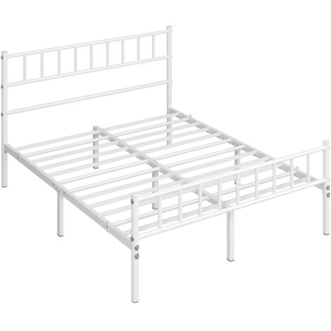 Yaheetech Struttura Letto in Ferro Battuto a Doghe in Metallo Bianco 140 x 200 cm