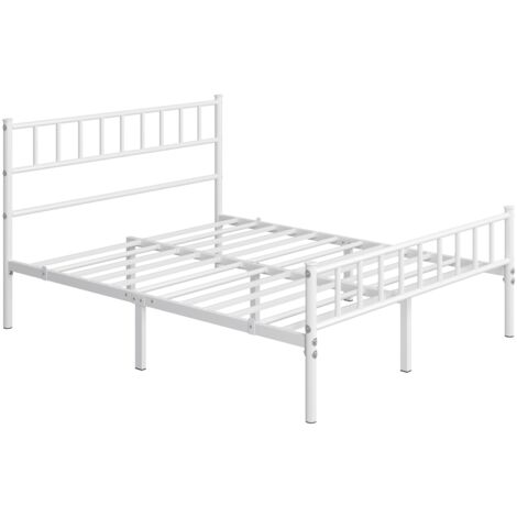 Yaheetech Struttura Letto in Ferro Battuto a Doghe in Metallo Bianco 160 x 200 cm