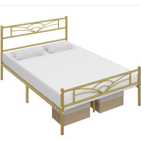 Yaheetech Struttura Letto in Ferro con Spazio Aggiuntivo per Camera da Letto Ospiti Soggiorno Singolo 90 x 200 cm Oro