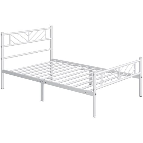 Yaheetech Struttura Letto in Ferro Metallo Testiera Industriale Camera da Letto Ospiti Soggiorno Semplice Moderno Bianco 90 x 190 cm