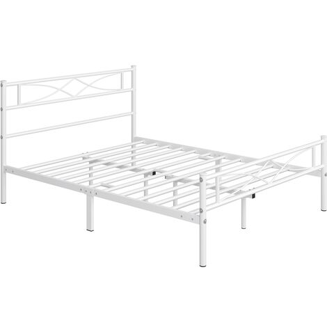 Yaheetech Struttura Letto in Metallo 36 cm Battuto a Doghe Testiera Snella in Ferro Moderno Bianco 140 x 200 cm