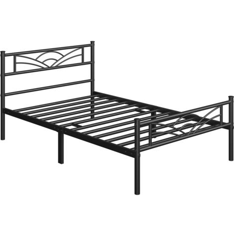 Yaheetech Struttura Letto in Metallo con Testiera Telaio con Rete a Doghe per Camera Dormitorio Singolo 90 x 190 cm Nero