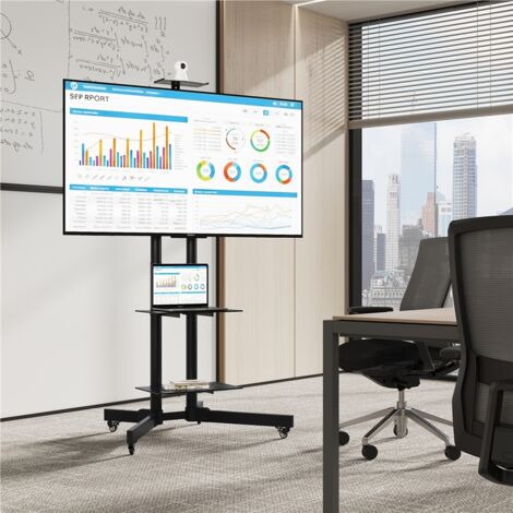 Yaheetech – Support TV mobile sur pied pour écrans 32-75 pouces – Charge max 50kg – VESA 100x100 à 600x400mm – Hauteur réglable 110-160cm