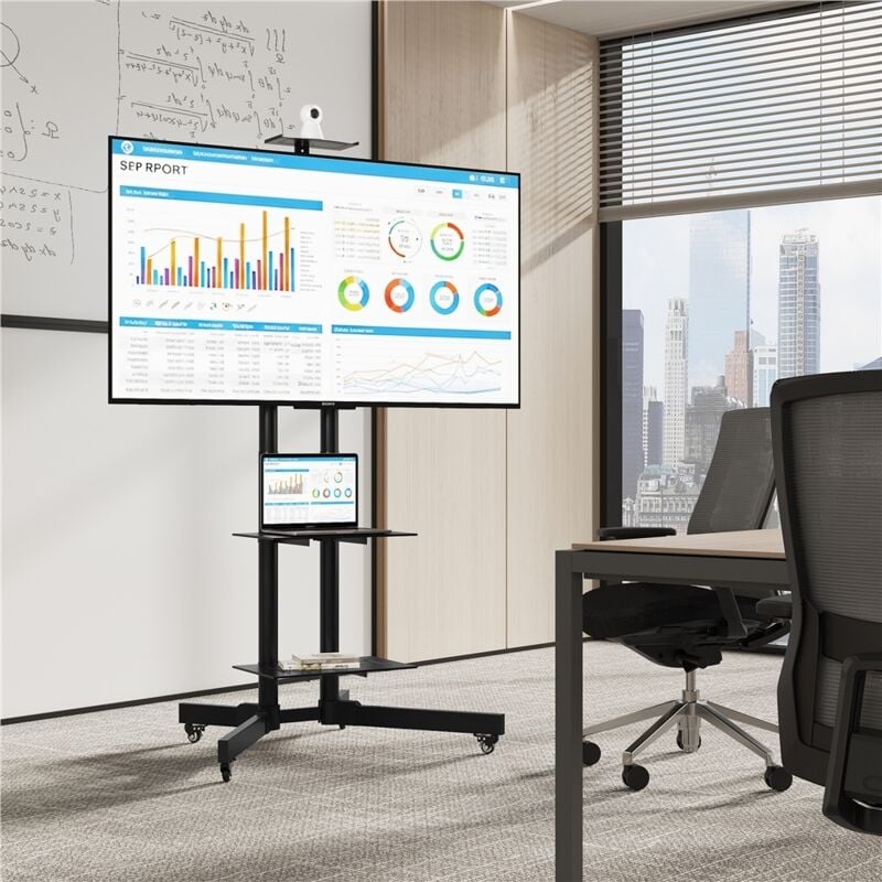 Yaheetech - Support tv sur Pied Meuble tv Mobile Charge Max 50kg avec Gestion des Câbles 3 Tablettes pour 32 à 75 Pouce écrans/LCD/LED/Plasma vesa