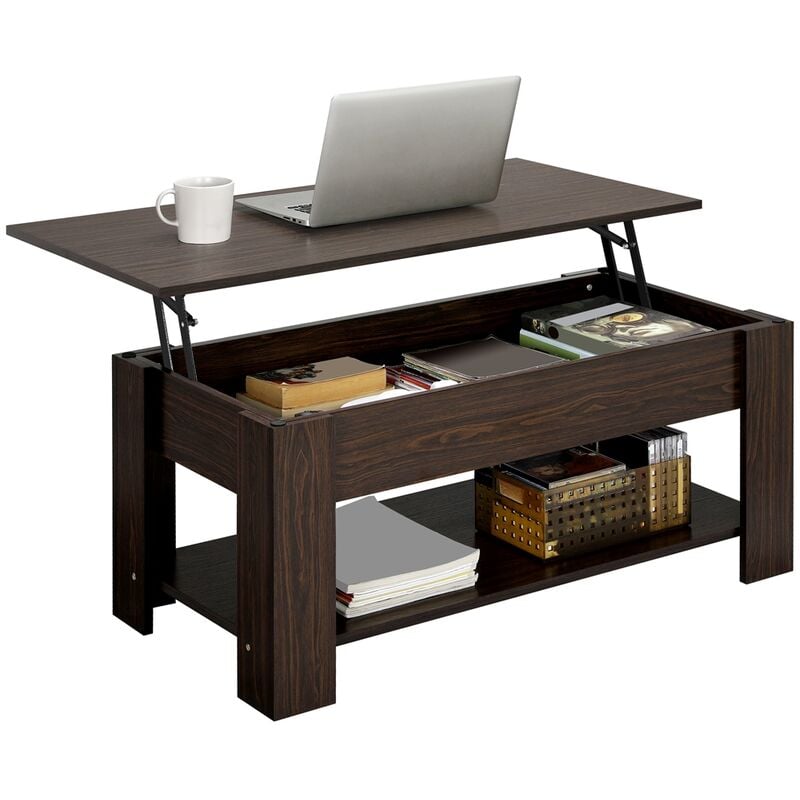 Yaheetech - Table basse avec Plateau Relevable Table de salon Moderne avec Etagère de Rangement Compartiment Caché pour Salon Bureau 98 x 50 x 42 cm
