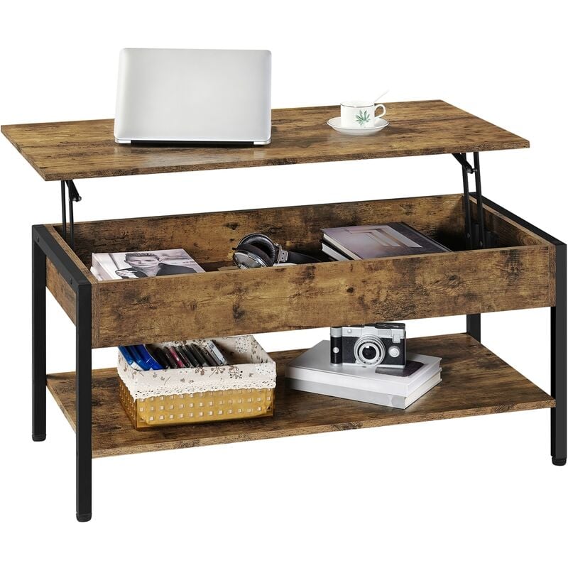 Yaheetech - Table Basse avec Plateau Relevable Table de Salon avec Compartiment Caché en Bois mdf Brun Rustique 104,5X 49,5 x 47 cm
