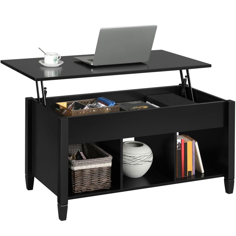 Yaheetech - Table Basse avec Plateau Relevable, Table de Salon Fonctionelle en Bois mdf et Métal, Table élévatrice avec Porte-Revues, Pieds réglables