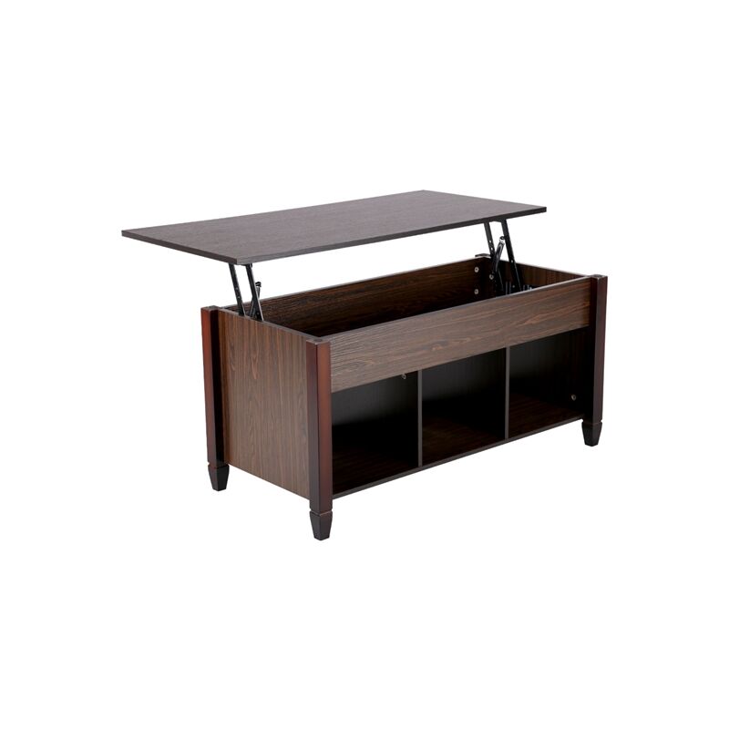 Table Basse Plateau Relevable Table de Salon Rectangulaire avec 3 Compartiments Rangement Ouvert MDF Design Moderne - Yaheetech