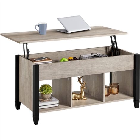 Yaheetech – Table basse relevable avec rangement – Dimensions 104,5 x 49,5 x 48,8 cm – Structure en bois massif et métal – Hauteur réglable 48,8 - 62,6 cm