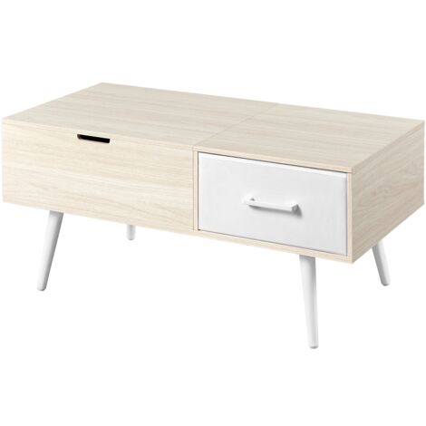 Yaheetech – Table basse relevable avec tiroir en tissu pliable – Compartiment de rangement caché – Dimensions 100x50x45,5cm – Bois clair, métal, MDF