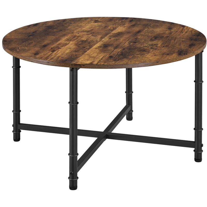 Yaheetech Table Basse Ronde en Bois Table de Salon Structure en métal Table de canapé avec Plateau d'épissage Style Vintage Marron Rustique