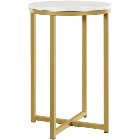 Yaheetech – Table basse ronde en MDF effet marbre – Cadre métal doré – Dimensions 40,5 x 40,5 x 61 cm – Capacité 25 kg – Pour espaces restreints