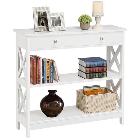 Yaheetech Table Console en Bois MDF Meuble d'Entrée avec 2 Etagère de Rangement Design en Forme X pour Salon Couloir Table d'appoint Blanc 80 × 30 × 80 cm