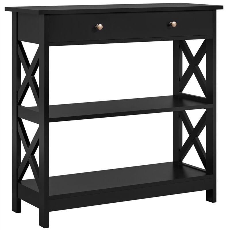 Yaheetech - Table Console en Bois mdf Meuble d'Entrée avec 2 Etagère de Rangement Design en Forme x pour Salon Couloir Table d'appoint Noir 80 × 30 ×