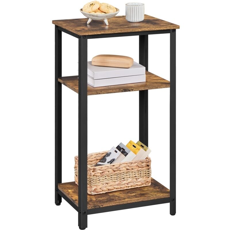 Yaheetech - Table d'appoint Idustrielle, Bout de canapé, Table de Chevet en Bois Vintage avec 3 Étagères de Rangement pour Salon Chambre Bureau