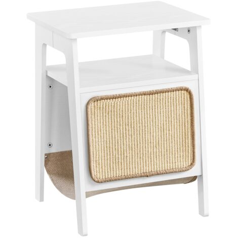 Yaheetech Table d'appoint pour Chat avec Lit, Petite Table Basse avec Niche Range-Magazines Grotte, Bout de Canapé d'intérieur en Bois pour Chat, Blanc