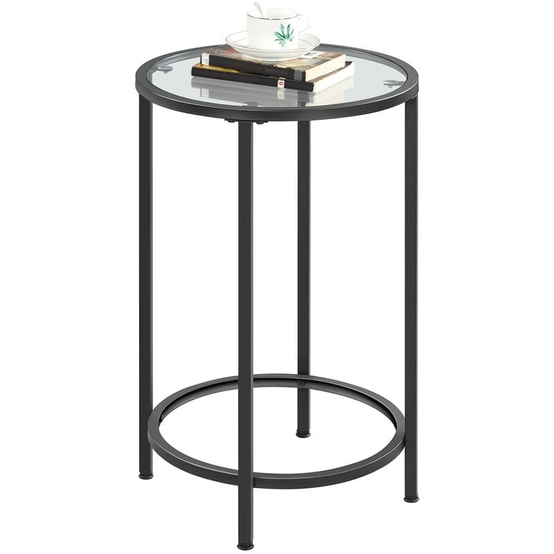 Yaheetech - Table d'appoint Ronde Bout de canapé Dessus en Verre Trempé Diamètre 40,5 cm Cadre en Métal Table de Chevet Salon Balcon Chambre Noir Noir