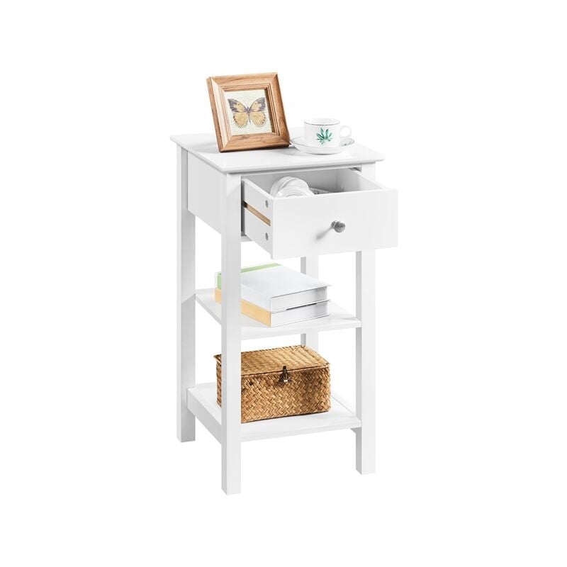 Table de Chevet Blanc Table de Nuit en Bois avec 1 Tiroir et 2 Étagères Bout de Canapé Étroit 35 × 35 × 70 cm Salon Chambre Blanc - Yaheetech