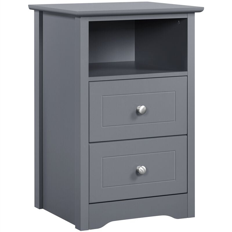 Yaheetech - Table de Chevet en Bois, Table de Nuit Chambre Adulte, 40 x 35 x 60 cm, 2 Tiroirs, 1 Compartiment, Table d'Appoint, Salon, Bureau Gris