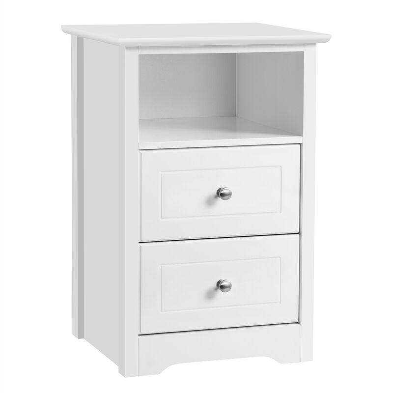 Table de Chevet en Bois, Table de Nuit Chambre Adulte, 40 x 35 x 60 cm, 2 Tiroirs, 1 Compartiment, Table d'Appoint, Salon, Bureau blanc - Yaheetech