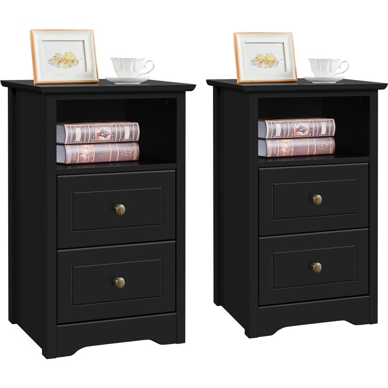 Lot de 2 Tables de Nuit avec Deux tiroirs pour Chambre à Coucher, Commode pour lit Noir 40 x 35 x 60 cm - Yaheetech
