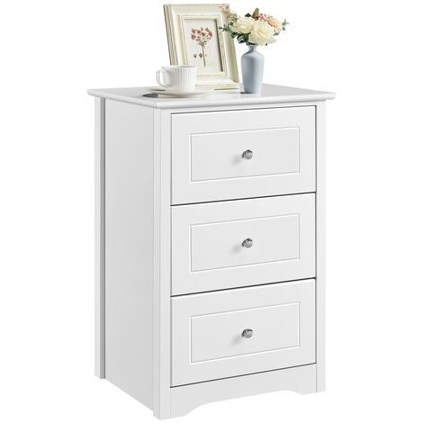 Yaheetech – Table de chevet moderne 3 tiroirs – MDF blanc – Dimensions 48 x 40 x 73,5 cm – Poignées métalliques – Meuble de rangement élégant